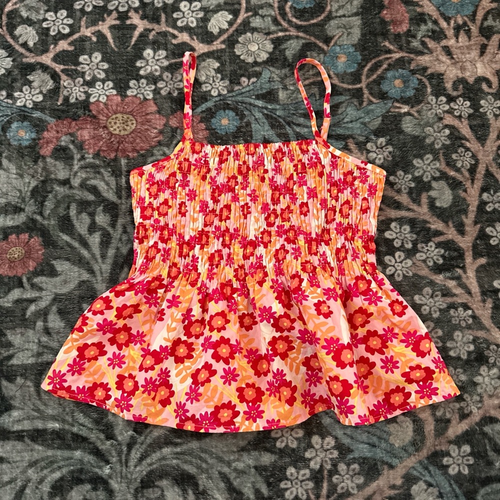 Freshman Pink & Peach Smocked Floral Cami